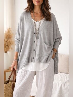 Ischiko Lagenlook Oversized Grey Cotton Cardigan